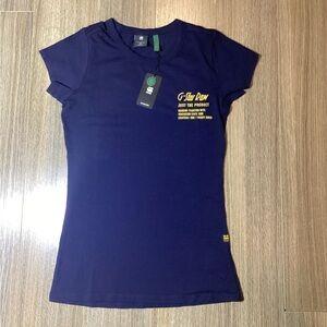 G-Star Women's Dark Blue‎ Tee with Yellow Accents - Size XS - NWT